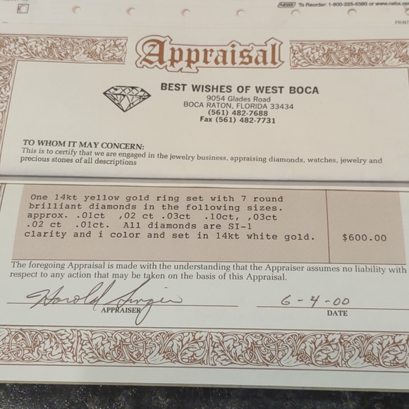 ๐14kt women's white gold 7 round diamonds scroll ring vintage 1999 Appraisal - Picture 10 of 10